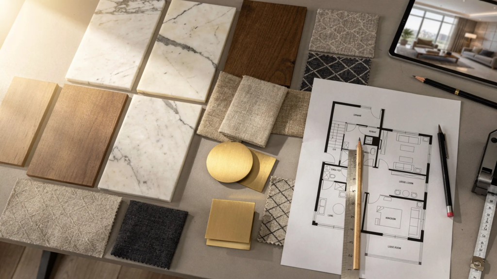Fit out works -Working materials on a table