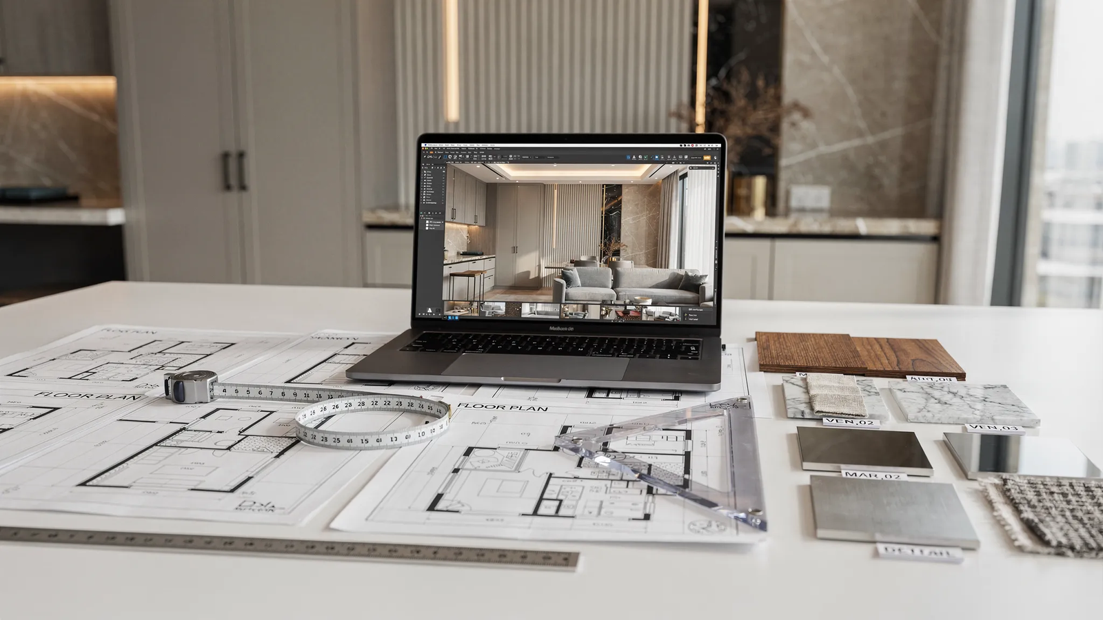 shop drawing materials kept on a table